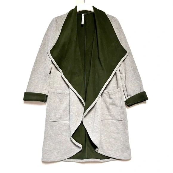 Fabletics Moscow Coat Womens SZ Medium Soft Cozy Terry Fleece Gray Midi Coatigan - Picture 3 of 14